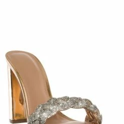 Liliana New Mable18 Rhinestone Crystal Braided Sandal - Women Block Heel Slide