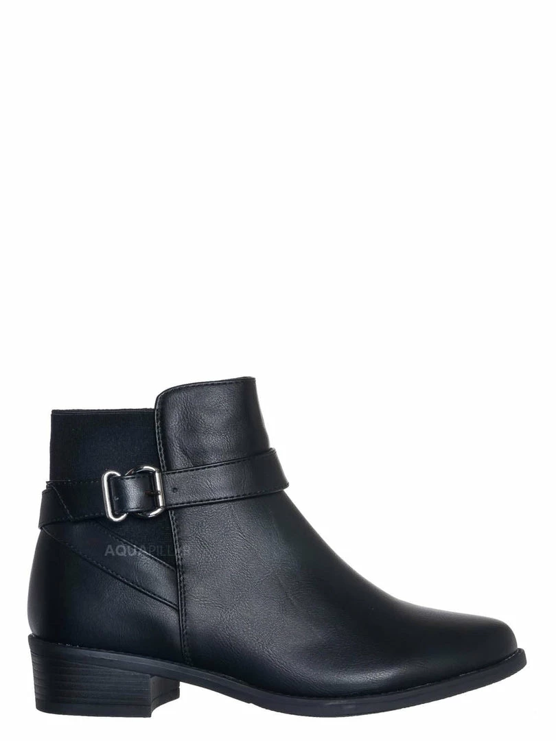 Top Moda Alana1 Elastic Chelsea Belted Ankle Bootie, Moto Block Heel Cowboy Biker Boot