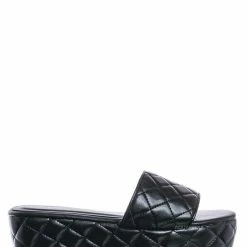 Bamboo New Purchase23 Quilted Flatform Slipper Mule - Platform Diamond Stitch Slide Sandals