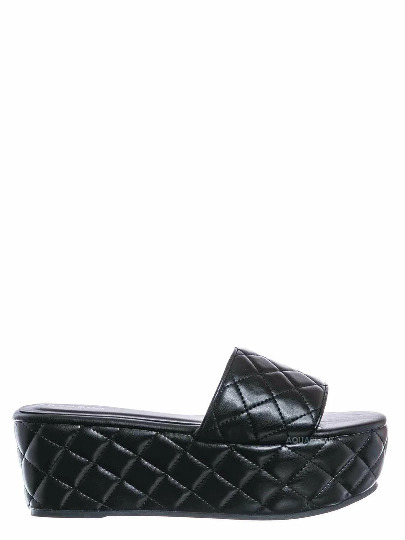 Bamboo New Purchase23 Quilted Flatform Slipper Mule - Platform Diamond Stitch Slide Sandals