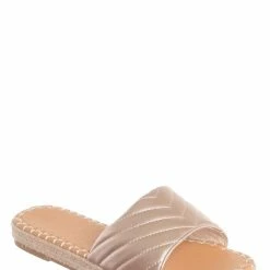 Bamboo New Healer12 Quilted Espadrille Flatform Slides - Women Platform Flat Sandal