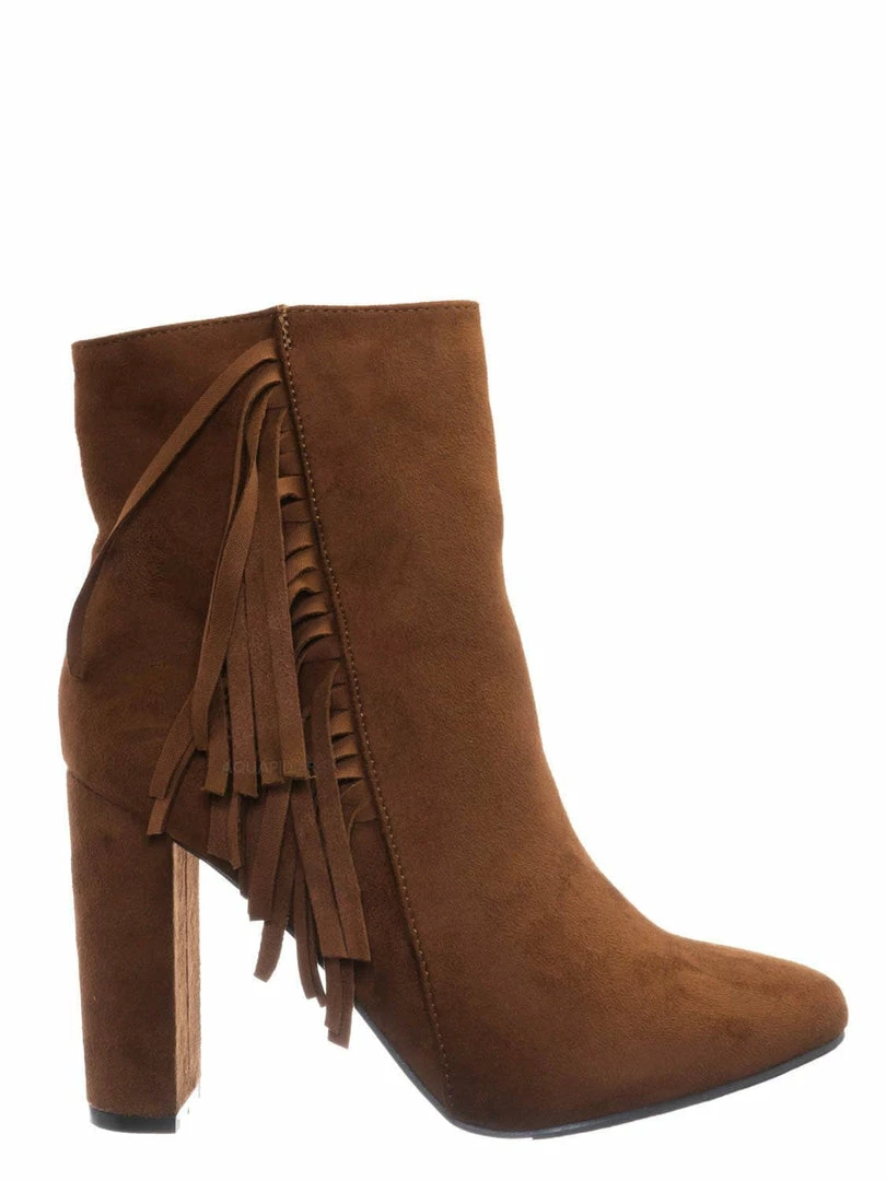 Breckelle's Lisa12 20s Retro Fringe Ankle Bootie - Flappy Tassel Block High Heel Dress Boots