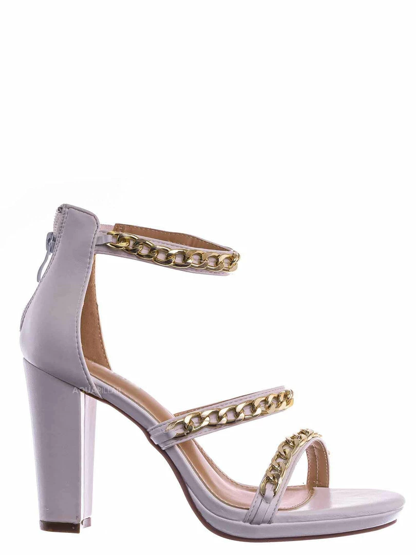 Top Moda Choo28 High Heel Chain Sandal - Womens Block Heel Strappy Open Toe Shoes