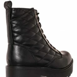 Soda Dawson Diamond Quilted Block Heel Combat Boots