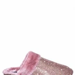 Forever Link New Benefit13 Rhinestone Crystal Moccasin Furry Footbed Slipper