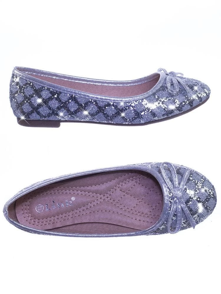 Forever Link New Karra46 Children Girls Fancy Round Toe Ballet Flat W Criss Cross Glitter