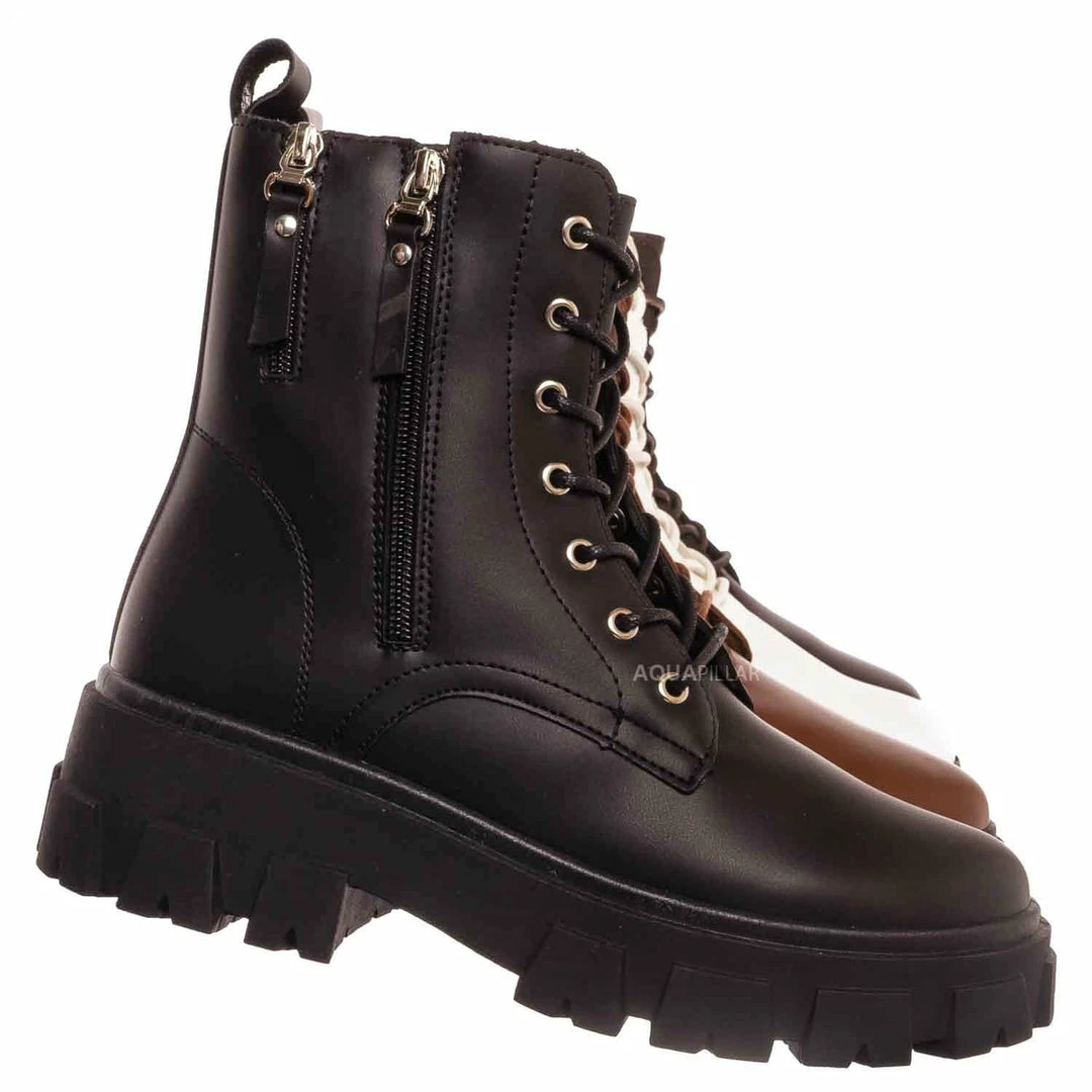 Forever Link Atlantic06 Double Zipper Lace Up Combat Bootie New