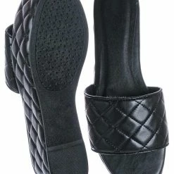 Bamboo New Purchase23 Quilted Flatform Slipper Mule - Platform Diamond Stitch Slide Sandals