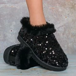 Bamboo Annie51 Shearling Sequins Slipper - Women Faux Fur Lined Bootie New