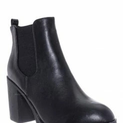 Top Moda Michi72 Block Heel Chelsea Bootie - Threaded Lug Sole Ankle Dress Boots