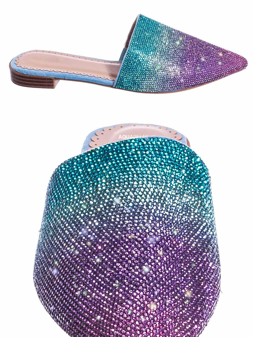 Wild Rose Elina1 Rhinestone Crystal Embellished Flat Mule - Womens Fancy Shiny Pointy Shoe