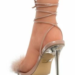 Wild Diva New Bonia04 Leg Wrap Fluffy Feather Sandal - Women Lace Up Heel S