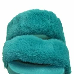 Bamboo Liv04 Faux Fur Footbed Slides - Cozy Double Strap Furry Contour Slide In Sandals