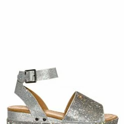 Forever Link Luxury96 Rhinestone Glitter Flatform Sandal - Women Ankle Strap Crystal Platform New