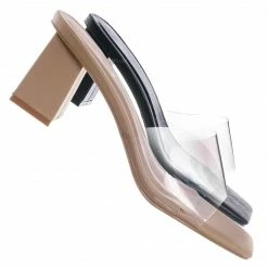 Bamboo Lasting06 Clear Lucite High Heel Mule - Transparent Chunky Heel "Glass" Slippers
