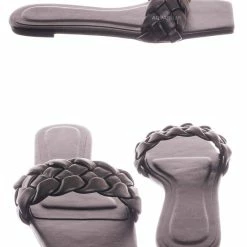 Bamboo Block19 Woven Braided Band Slipper - Womens Open Squared Toe Slip On Flat Sandal