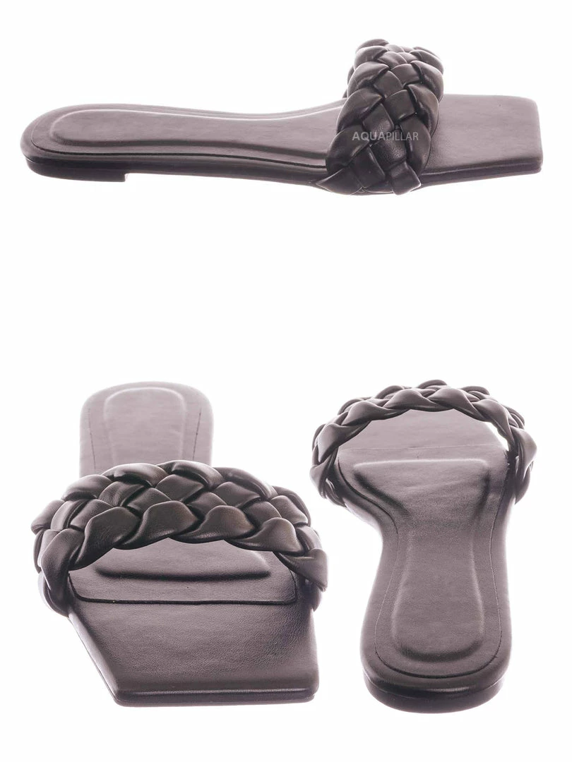 Bamboo Block19 Woven Braided Band Slipper - Womens Open Squared Toe Slip On Flat Sandal