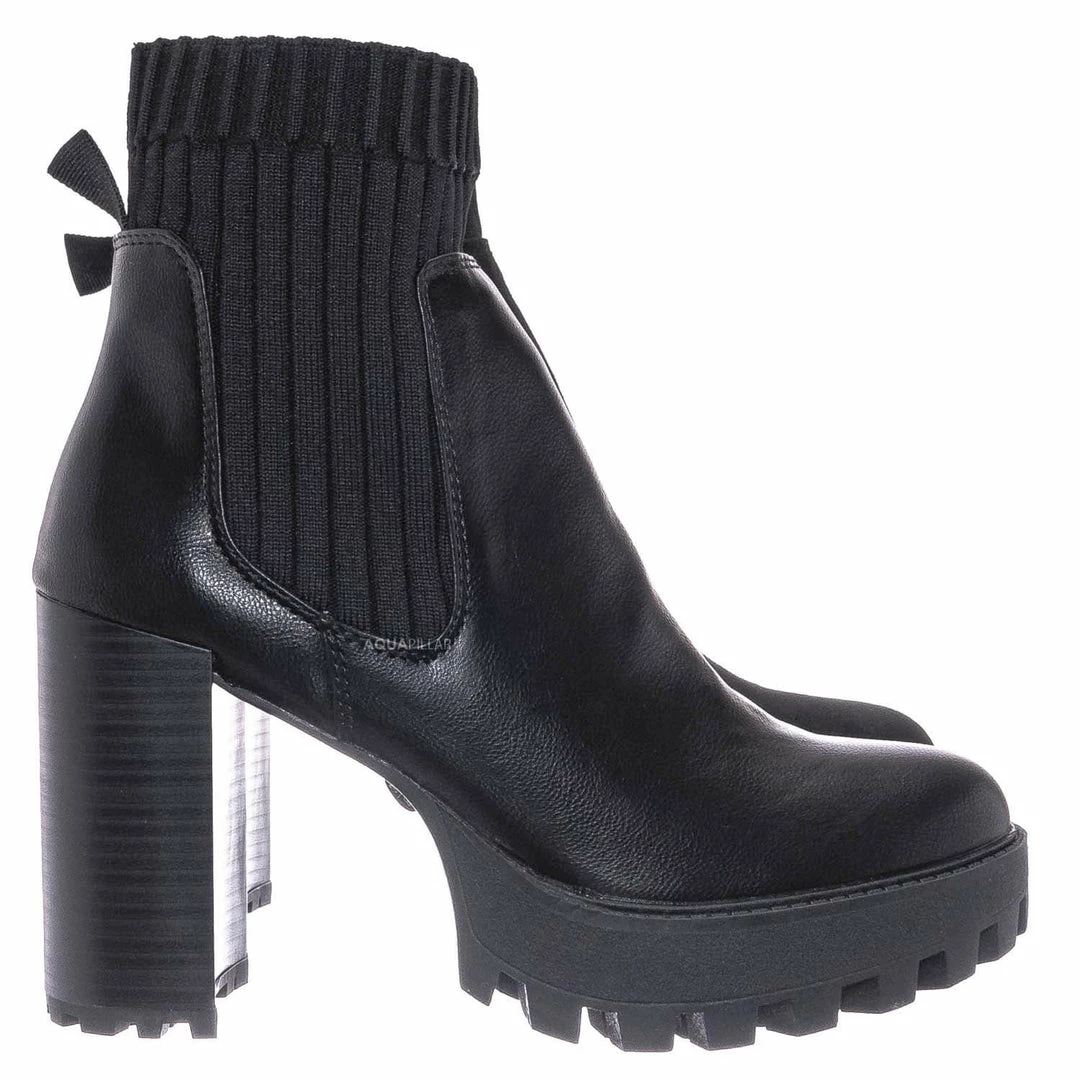 Bamboo Intense01 Chelsea Boots W Elastic Knit Sweater Sock - Threaded Lug Sole Bootie New