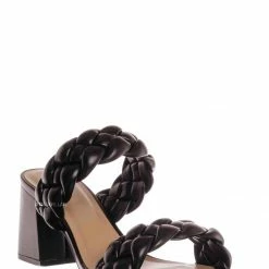 Soda Mostly Block Heel Braided Mule, Women Puffy Slide Sandal