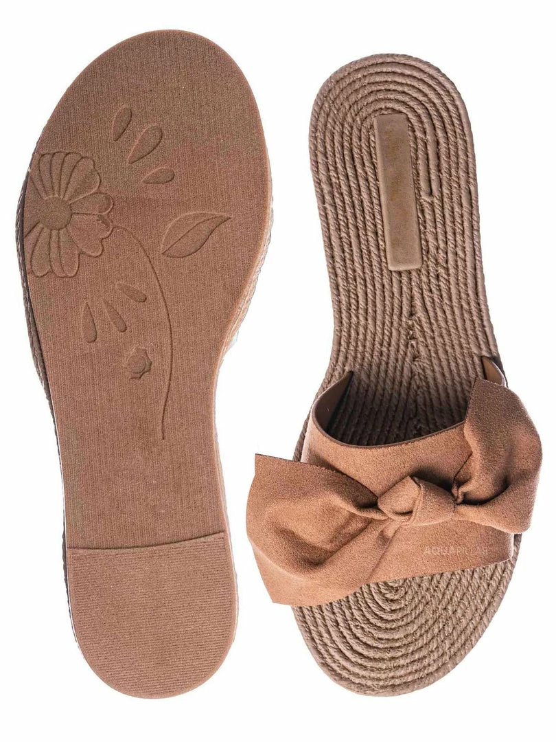 Bamboo Athena12 Espadrille Woven Knotted Bow Slides - Jute Rope Weaved Slip On Sandal