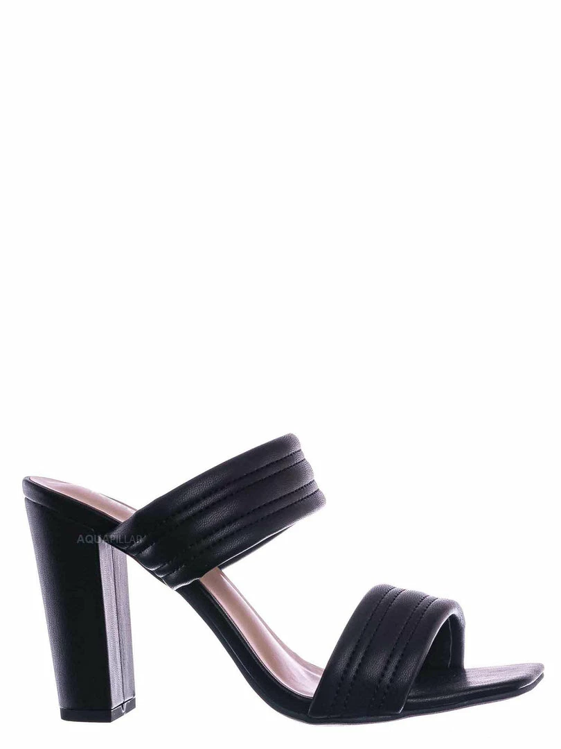 Top Moda Pita66 Puffy Quilted Chunky Heel Slipper - Womens Slip On Open Square Toe Mule New