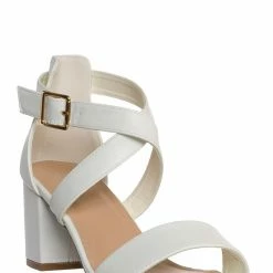 Top Moda Delia6 Block Heel Cross Strap Sandal, Women Strappy Dress Shoes