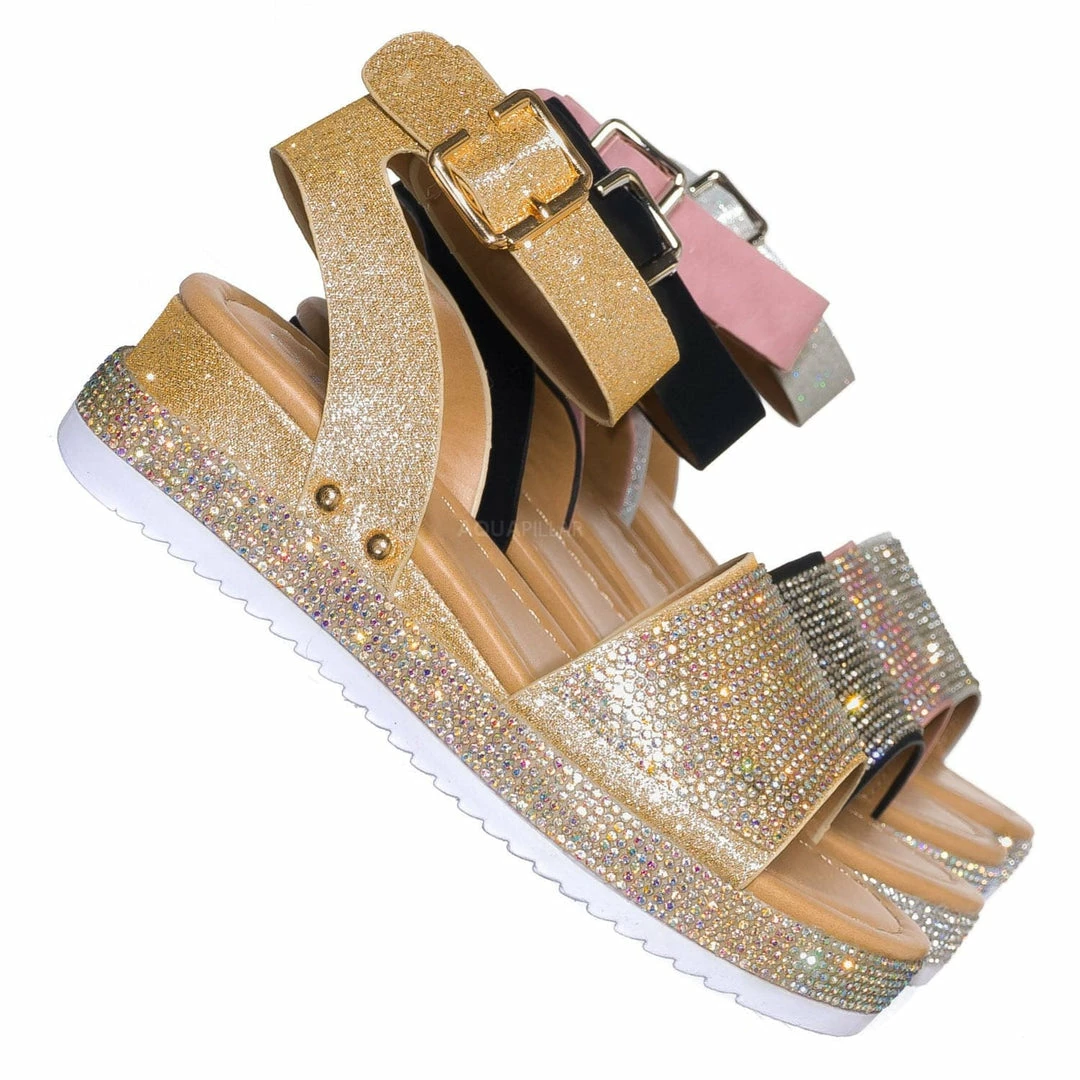 Forever Link New Luxury96K Kids Rhinestone Glitter Flatform Sandal - Little Girl Crystal Platform