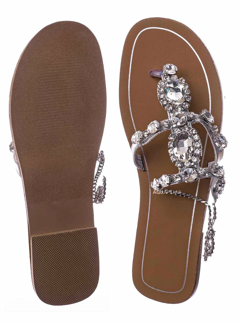 Bamboo Jewel44 Boho Rhinestone Crystal Thong Sandal - Women Bling Chain Link Gladiators