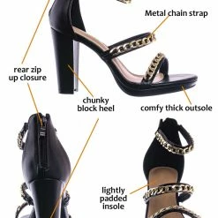 Top Moda Choo28 High Heel Chain Sandal - Womens Block Heel Strappy Open Toe Shoes