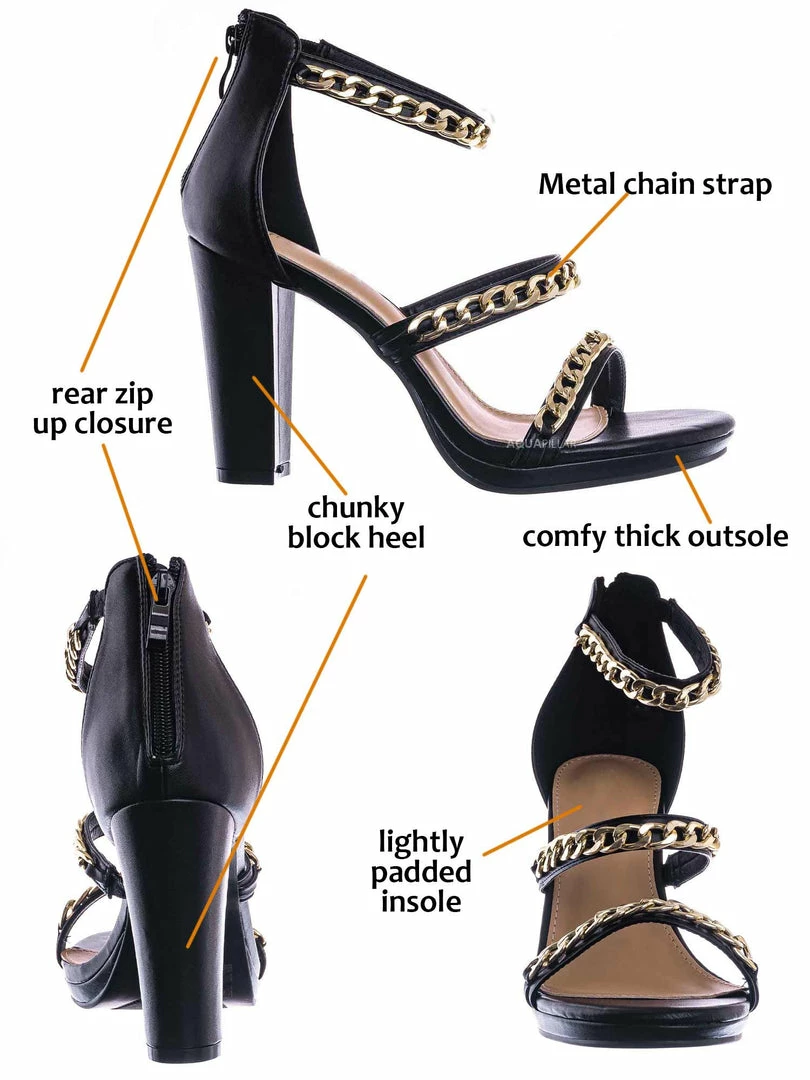 Top Moda Choo28 High Heel Chain Sandal - Womens Block Heel Strappy Open Toe Shoes