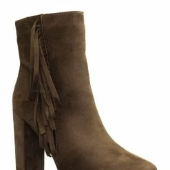 Breckelle's Lisa12 20s Retro Fringe Ankle Bootie - Flappy Tassel Block High Heel Dress Boots