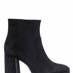 Bamboo Underlined01 Platform Block Heel Bootie - Women Croc & Suede Ankle Pump Boot New