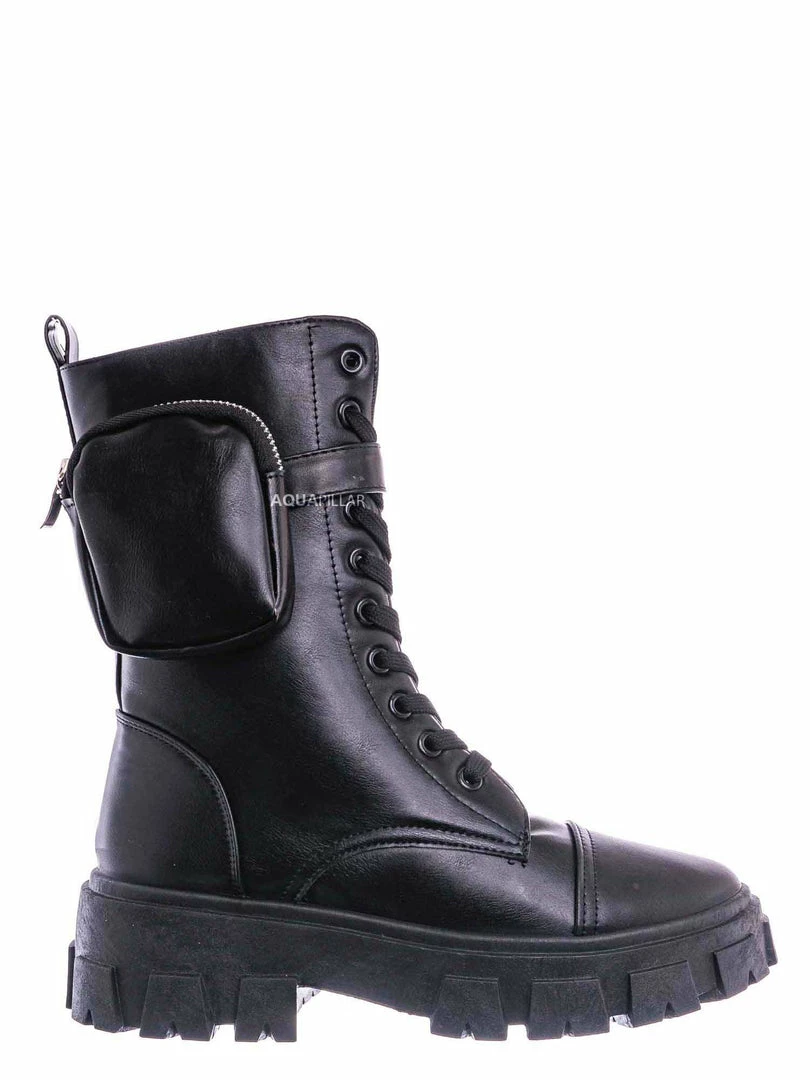 Bamboo New Staging09 Utilitarian Combat Biker Boots W Add On Purse Pocket Pouch