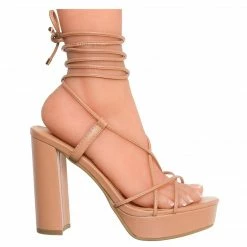 Top Moda Jane30 Lace Up Leg Wrap Sandal In Block Heel, Women Dress Shoes