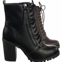 Soda Malia Military Lace Up Combat Ankle Boot On Chunky Block Heel Lug Sole Bootie New