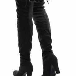 Forever Link Dasiah1 Over The Knee Block Heel Boots - Top Lace Tie Slouchy Thigh High Shoes New