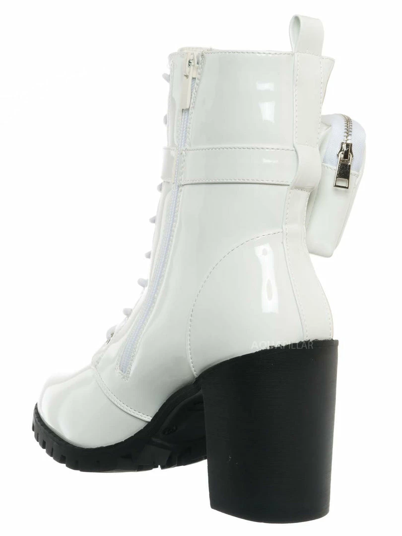 Forever Link Access39 Combat Bootie W Pouch - Women High Heel Ankle Boots New