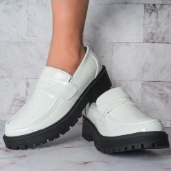 Forever Link New Chief60 Penny Loafers Platform Lug Sole - Vintage Creepers Chunky Work Flat Pumps Shoes Chunky Block Heel