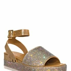 Forever Link Luxury96 Rhinestone Glitter Flatform Sandal - Women Ankle Strap Crystal Platform New