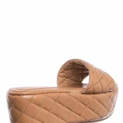 Bamboo New Purchase23 Quilted Flatform Slipper Mule - Platform Diamond Stitch Slide Sandals