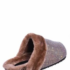 Forever Link New Benefit13 Rhinestone Crystal Moccasin Furry Footbed Slipper