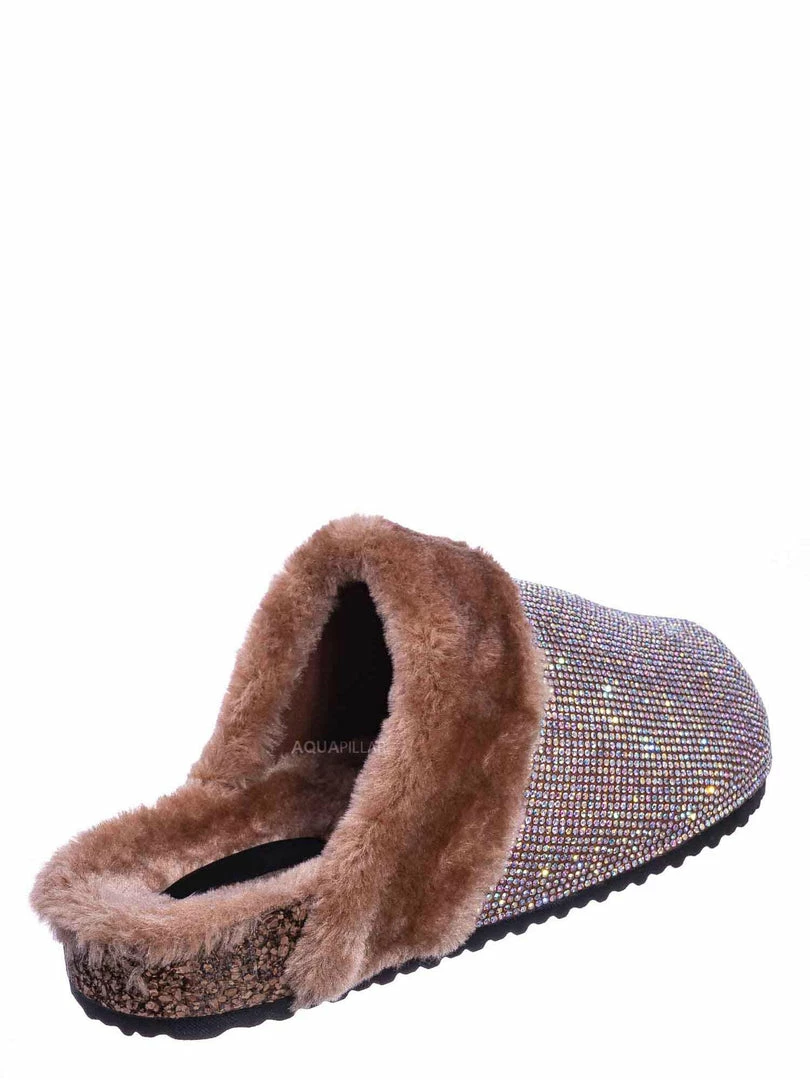 Forever Link New Benefit13 Rhinestone Crystal Moccasin Furry Footbed Slipper