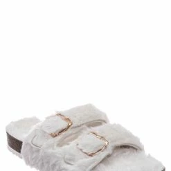 Bamboo New Defeat63 Faux Fur Molded Footbed Slipper - Furry Slide In Cork Slide Sandal