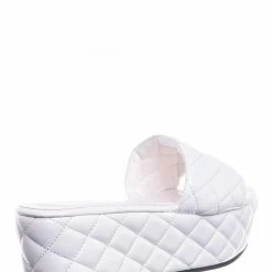 Bamboo New Purchase23 Quilted Flatform Slipper Mule - Platform Diamond Stitch Slide Sandals