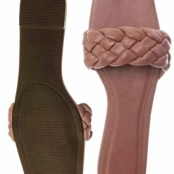 Bamboo Block19 Woven Braided Band Slipper - Womens Open Squared Toe Slip On Flat Sandal