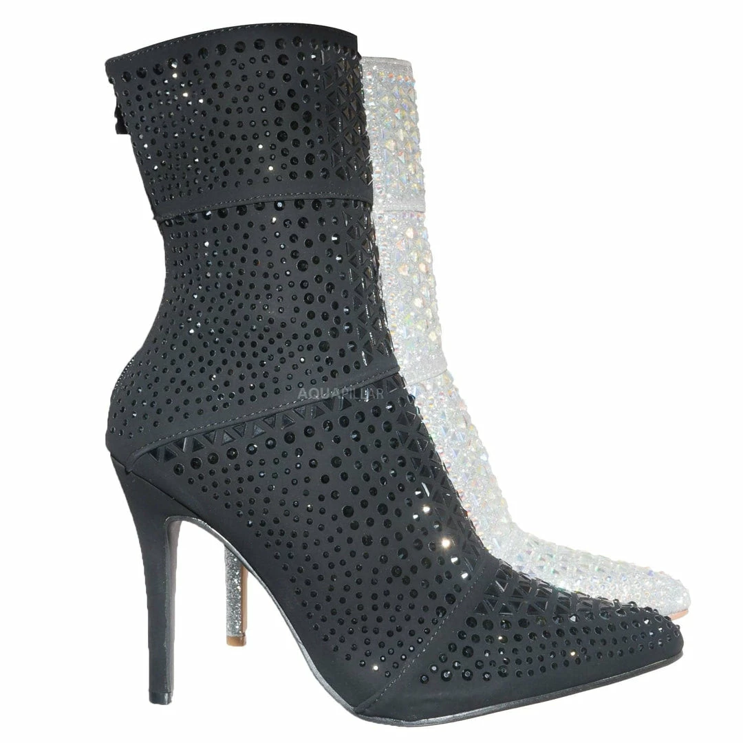 Forever Link Event98 Rhinestone Studded Stiletto Bootie- Womens Crystal Ankle Height Boot