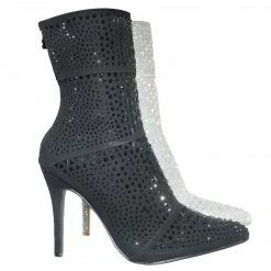 Forever Link Event98 Rhinestone Studded Stiletto Bootie- Womens Crystal Ankle Height Boot
