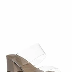 City Classified Soap Transparent Block Heel Mule - 90s Retro Lucite Clear Twin Strap Slides New