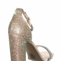 Delicious Lily Rhinestone Two Piece Block Heel Sandal - Women Sparkling Shoe New