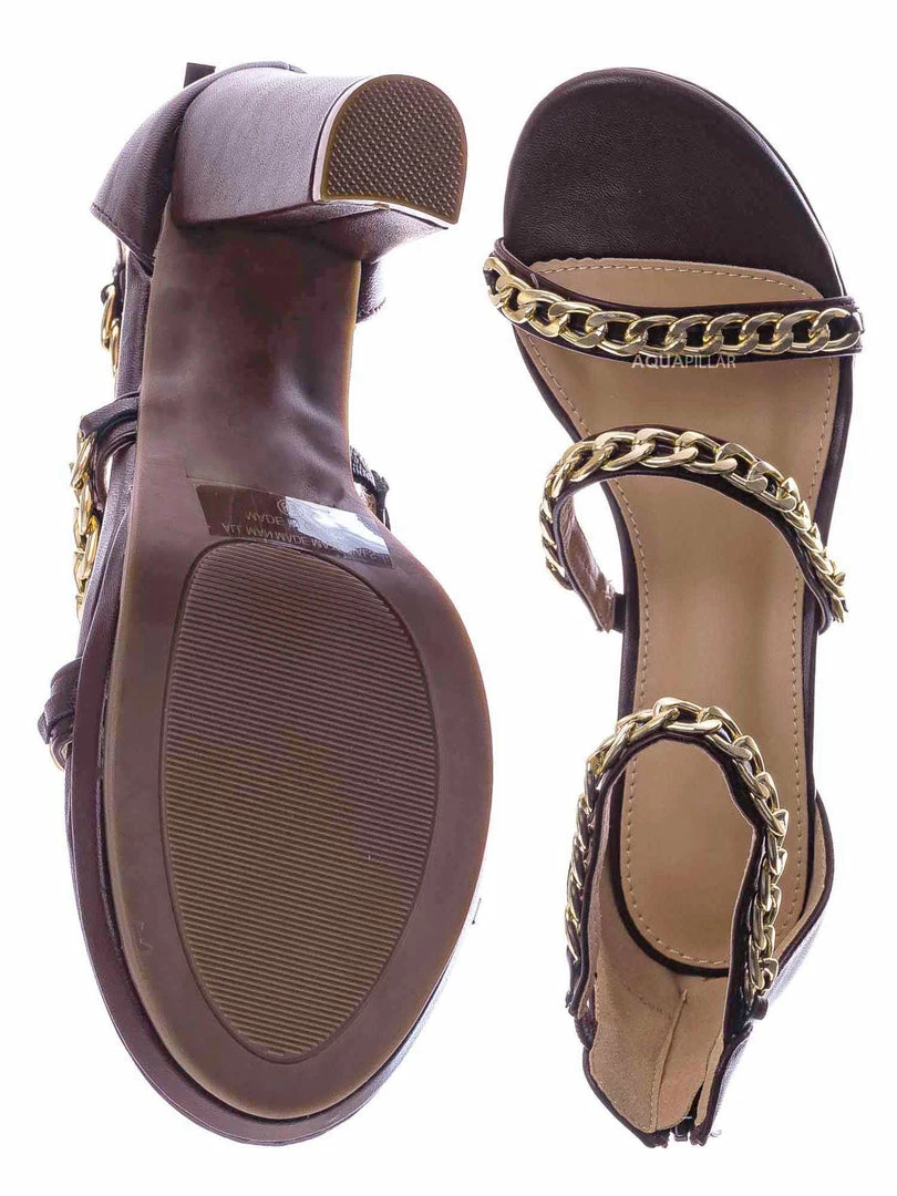 Top Moda Choo28 High Heel Chain Sandal - Womens Block Heel Strappy Open Toe Shoes